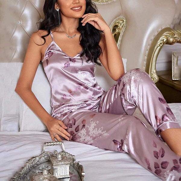 Women Silk Satin Pajamas Pj Cami Vest Set Soft Nightwear Sleepwear Sexy Lingerie