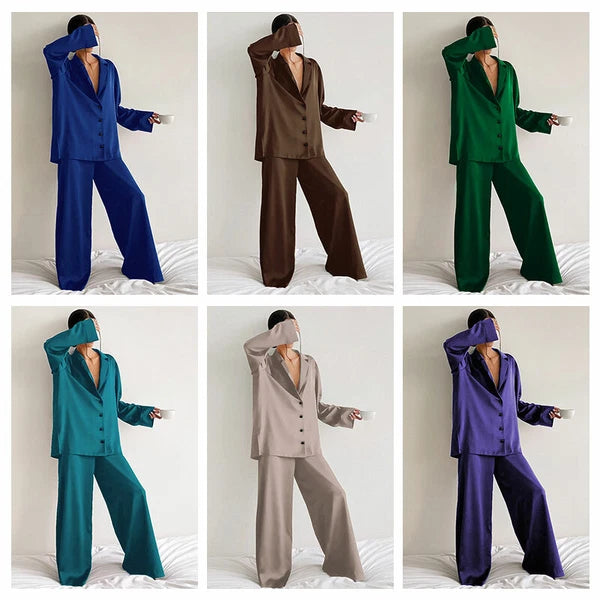 Women Luxury Silk Pyjama Oversized Sexy Pajamas Set Long Sleeves Satin Sleepwear