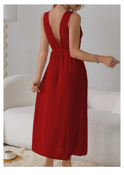 Womens Mesh Sheer Dress See Through Slit Hollow Back V Neck Erotic Lingerie New