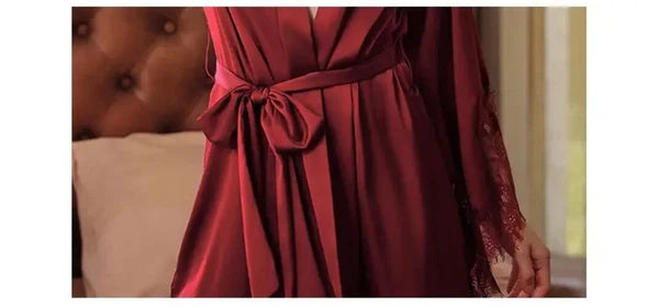 Sexy Robe with Lace Satin Women Nightgown Bathrobe Gown Nightdress Gown Home