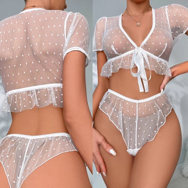 Sexy Lingerie Womens See Through Sheer Babydoll Sleepwear Nightwear Tops&Panties