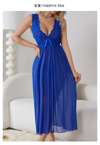 Womens Mesh Sheer Dress See Through Slit Hollow Back V Neck Erotic Lingerie New