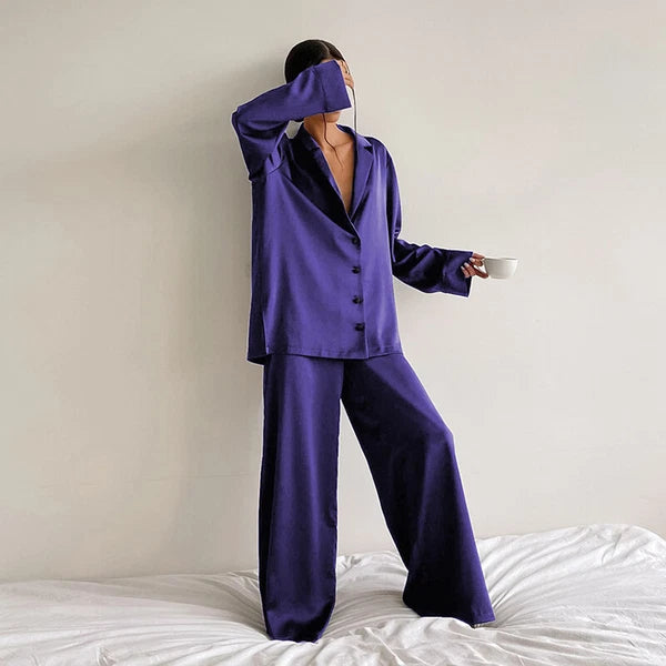 Women Luxury Silk Pyjama Oversized Sexy Pajamas Set Long Sleeves Satin Sleepwear