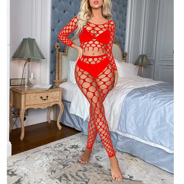 Womens Lingerie Sets Hollow Out See-Through Fishnet Nightwear Crop Top Leggings