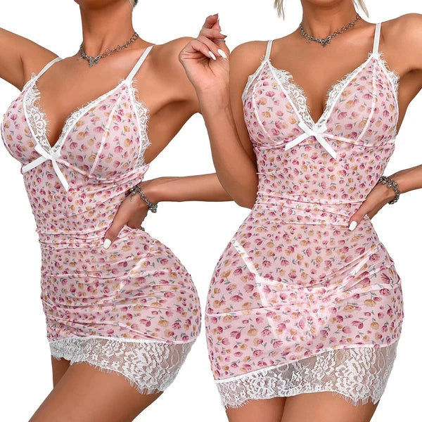 Pink-Women-Sexy-Lingerie-Sleepwear-Lace-Panties-Underwear-Nightwear-Babydoll-Set