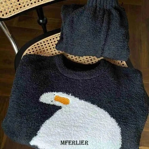 2024 Warm Flannel Pajamas for Women Sweet Velvet Thicken Loose Sleepwear Set