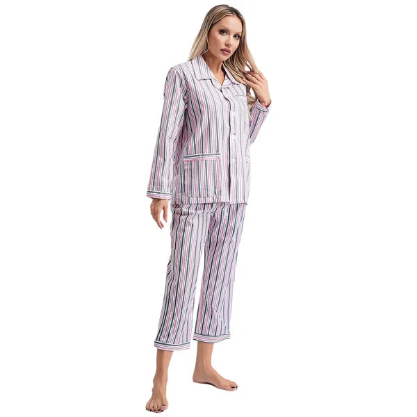 Womens Sleepwear Casual Loungewear Multiple Pockets Pajama Set Button Down Soft