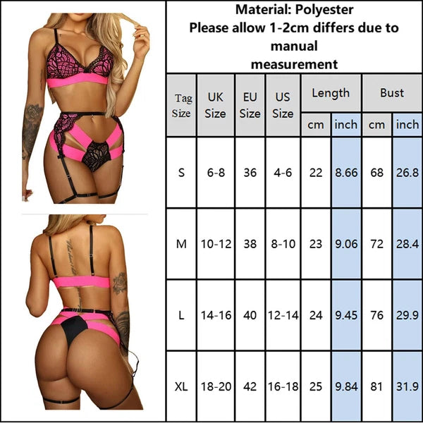 Sexy Women Lace Babydoll G-String Thong Bra Lingerie Belt Panties Set Robe Teddy