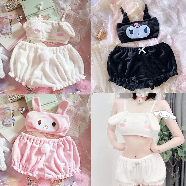 Sexy Kuromi Girls Pyjama My Melody Cinnamoroll Plush Undergarments Shorts Set