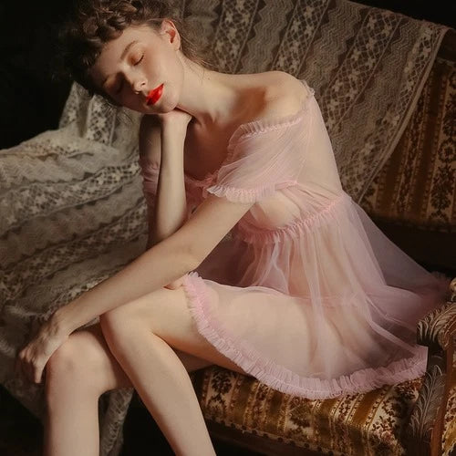 Sexy Pajamas Women Transparent Tops Home Clothes Lace Mesh Women Pajamas Set