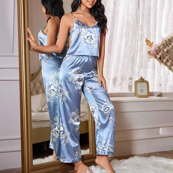 Women Silk Satin Pajamas Pj Cami Vest Set Soft Nightwear Sleepwear Sexy Lingerie