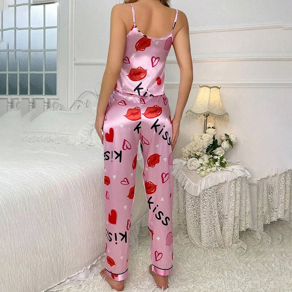 Women Silk Satin Pajamas Pj Cami Vest Set Soft Nightwear Sleepwear Sexy Lingerie