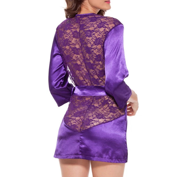 Sexy Robe Satin Lingerie Women Lace Dress Babydoll Nightgown Sleepwear pajamas