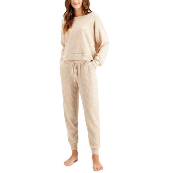 Jenni Women's Waffle Knit Pajama Set Oatmeal M