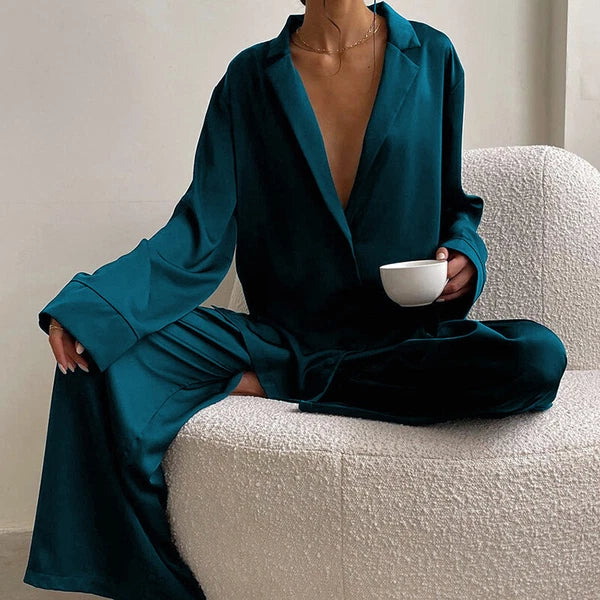 Women Luxury Silk Pyjama Oversized Sexy Pajamas Set Long Sleeves Satin Sleepwear