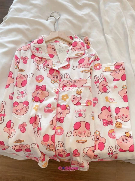 Woman Cartoon Kirby Star Kawaii Costume Pajamas Top Pants Nightwear Home Wear