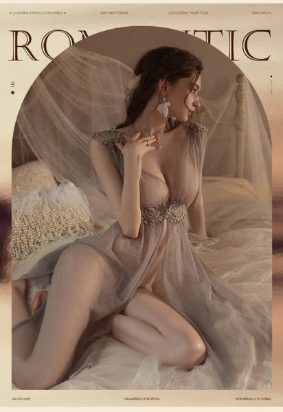 See Through Nightdress Sexy Lingerie Set Dress Embroidery Pajamas Uniform