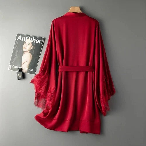 Sexy Robe with Lace Satin Women Nightgown Bathrobe Gown Nightdress Gown Home
