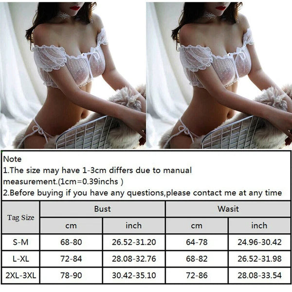 Women Ladies Sexy Sheer See Through Lingerie Lace Up Bra Set Nightwear Sleepwear