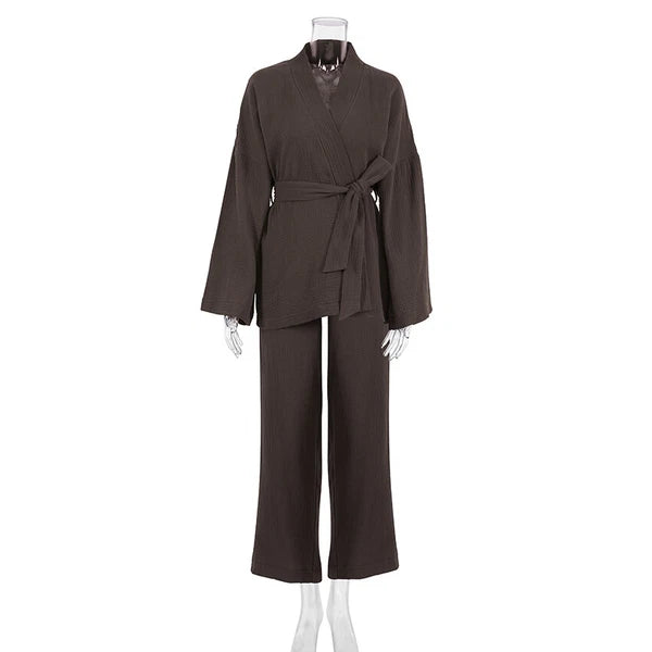 100% cotton women's nightgown pajamas set flared pajamas trousers set 2pcs