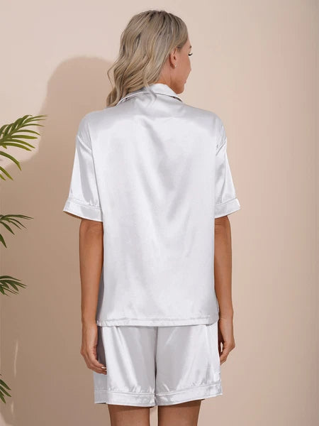 AU Women's Satin Pajamas Short Sleeve Top with Shorts Sleepwear Loungewear Set