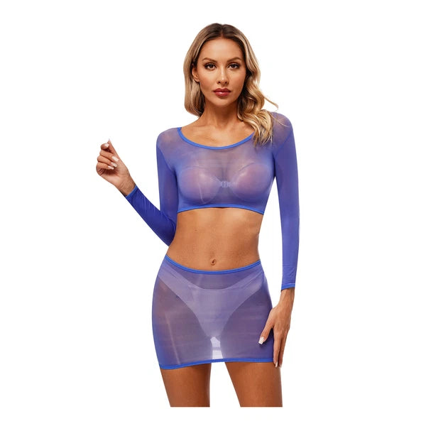 Womens Nightwear Long Sleeve Clubwear Bodycon Outfits Nylon Pajamas Sexy Mini