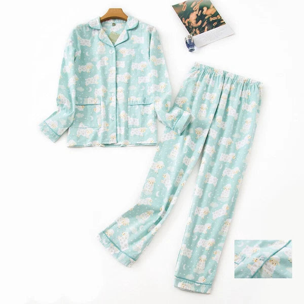 Ladies/Womens 100% Brushed Cotton Pyjamas Set Check Print Button Up Loungewear