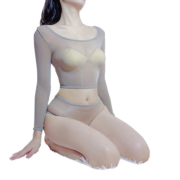 Womens Crop Top With Briefs Mid Waist Nightwear Long Sleeve Tops And Panties