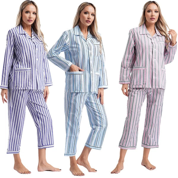 Womens Sleepwear Casual Loungewear Multiple Pockets Pajama Set Button Down Soft