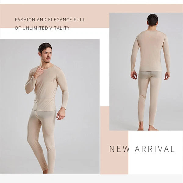 Men 100% Mulberry Silk Thermal Underwear Pajama Set Long Johns Base Layer Sets