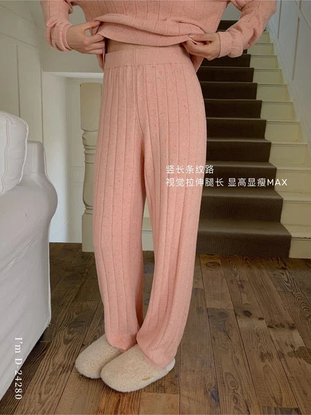 Pajamas Sets Women's Color Yarn Homewear Casual Suit Two-piece Sleep Top+pants