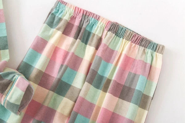 Ladies/Womens 100% Brushed Cotton Pyjamas Set Check Print Button Up Loungewear