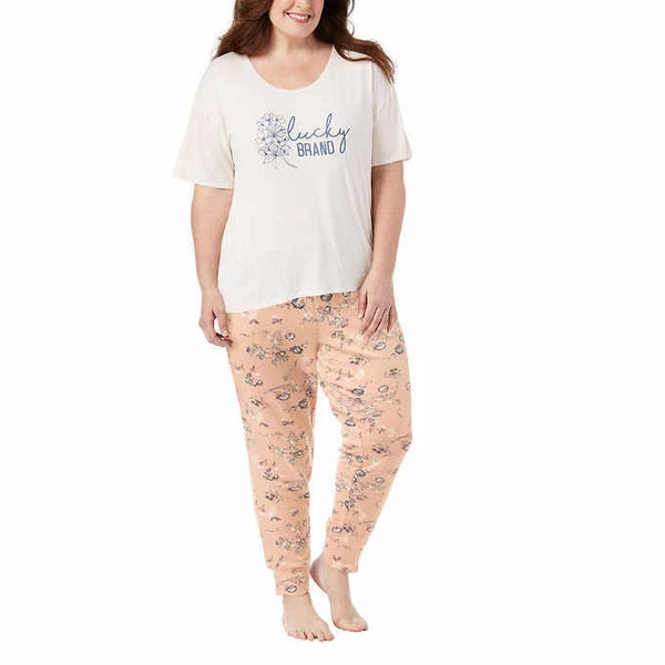 Lucky Brand Ladies' 3-piece Pajama Tee Shirt, Short And Jogger Pj Set L12