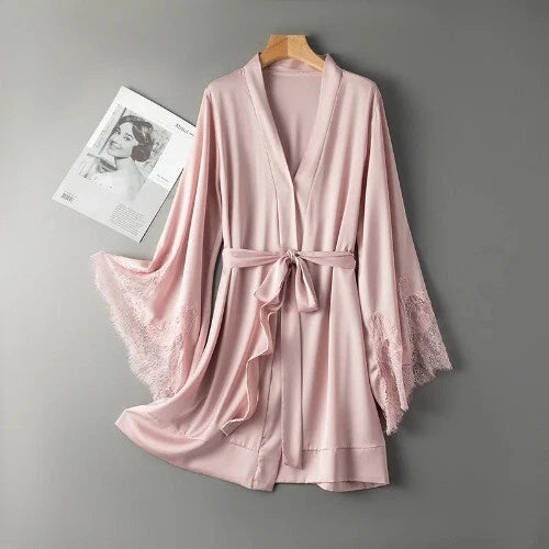Sexy Robe with Lace Satin Women Nightgown Bathrobe Gown Nightdress Gown Home