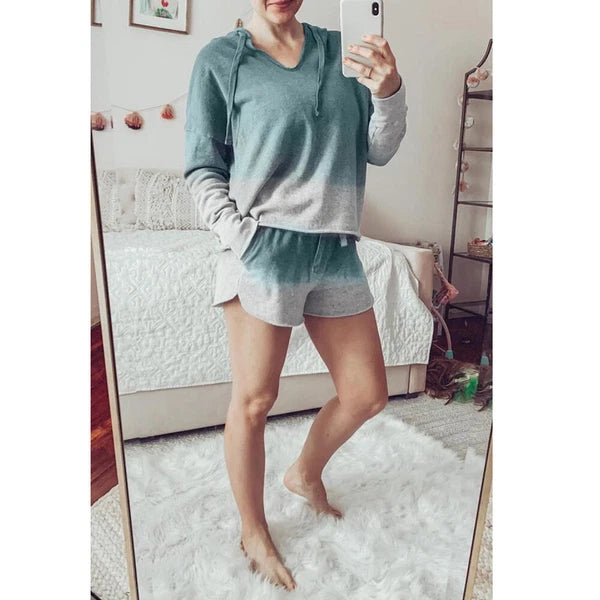 Women Summer Printed Pyjamas Set Short Sleeve Top+Short Pants Sleepwear Homewear