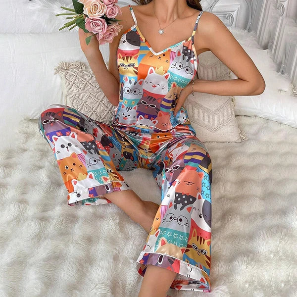 Women Silk Satin Pajamas Pj Cami Vest Set Soft Nightwear Sleepwear Sexy Lingerie