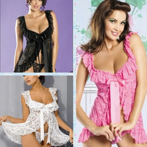Women Sexy Lace Babydoll Lingerie G-String Thong Underwear Nightwear Sleepdress.