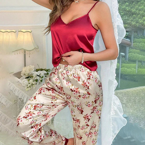 Women Silk Satin Pajamas Pj Cami Vest Set Soft Nightwear Sleepwear Sexy Lingerie
