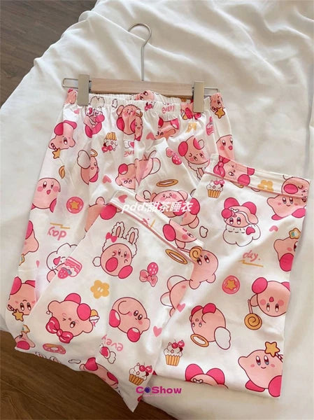 Woman Cartoon Kirby Star Kawaii Costume Pajamas Top Pants Nightwear Home Wear