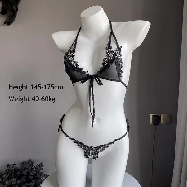 Women Sexy Bra Thong Set Lace See-through Lingerie G-String Underwear Babydoll