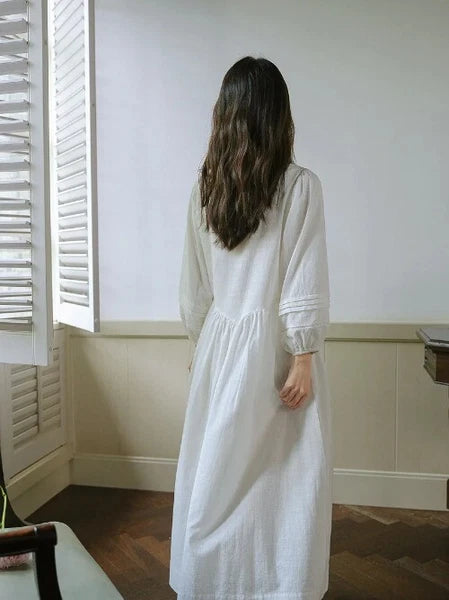 Sleepwear Lantern Sleeve Nightgown Pyjamas.Lady French Style Embroidered Flowers