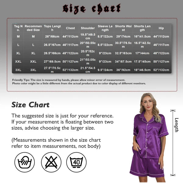 Women's Satin Pajamas Short Sleeve Top with Shorts Sleepwear Loungewear AU