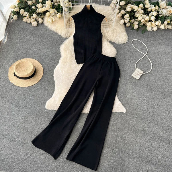 2023 Spring Knitted Women's Long Sleeved Cardigan+vest+long Pants Pajama Set