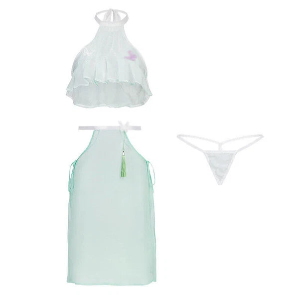 Anicent Womens Hanfu Sleepwear Sexy Uniform Sheer Lingeries Nightwear Underwear