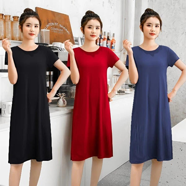 Women's Summer Modal Cotton Dress - Loose Plus Size Loungewear Nightwear Dress
