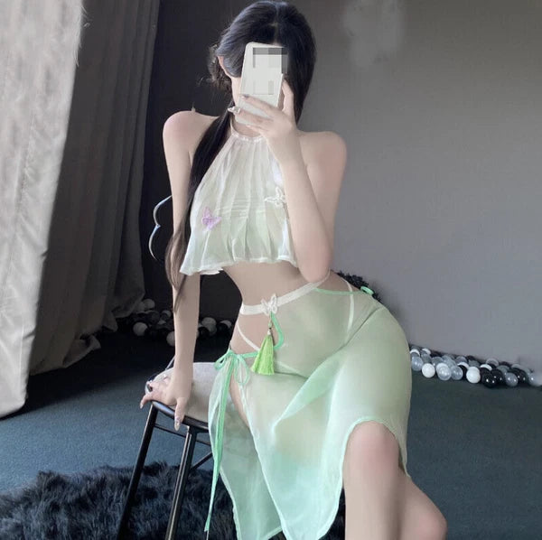 Anicent Womens Hanfu Sleepwear Sexy Uniform Sheer Lingeries Nightwear Underwear