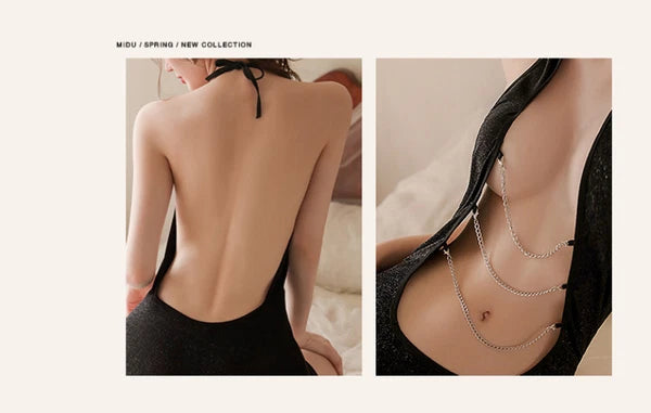 Cosplay Sexy Lingerie Skirt Pajamas Women's Hollow Halter Neck Night Club Set