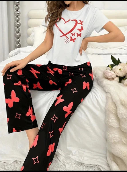 Ladies Long Pyjamas Set 100% Cotton Breathable Soft Elasticated Waistband 8-16