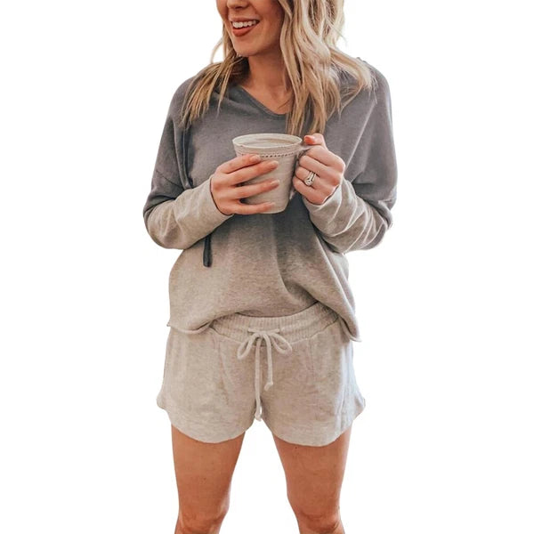 Women Summer Printed Pyjamas Set Short Sleeve Top+Short Pants Sleepwear Homewear