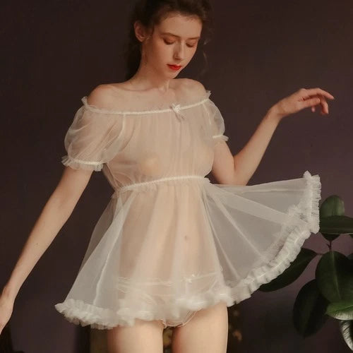 Sexy Pajamas Women Transparent Tops Home Clothes Lace Mesh Women Pajamas Set